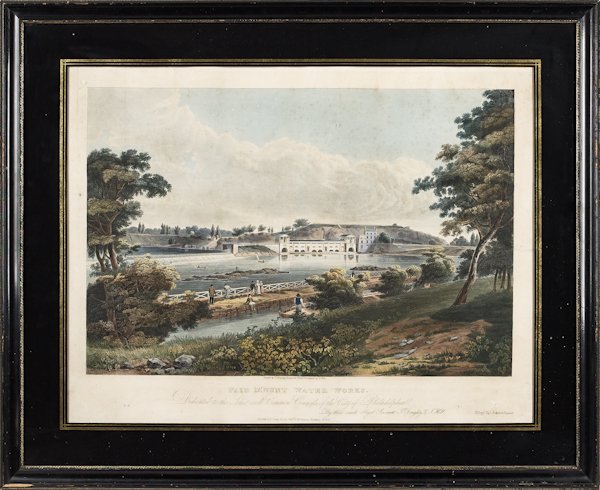 Color lithograph of Fairmount Water Works, pu: Color lithograph of Fairmount Water Works, published J. Hill, after the work by Thomas Doughty, 15 1/2'' x 23''.