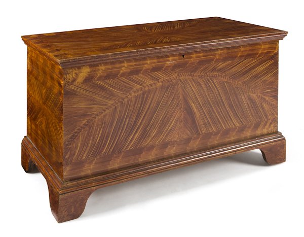 Pennsylvania painted poplar blanket chest, 19th: Pennsylvania painted poplar blanket chest, 19th c., retaining a vibrant yellow and orange grain decorated surface, 21 1/2'' h., 36'' w.