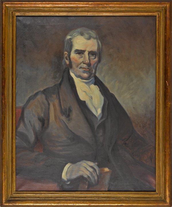 Oil on canvas portrait of Supreme Court Justice J: Oil on canvas portrait of Supreme Court Justice John Marshall, signed Henrietta Duer 1935, 35'' x 28''.