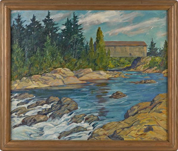 Anton Kamp (American 1898-1984/85), oil on canvas: Anton Kamp (American 1898-1984/85), oil on canvas, titled The Salmon Pool, signed lower right, 30'' x 36''.