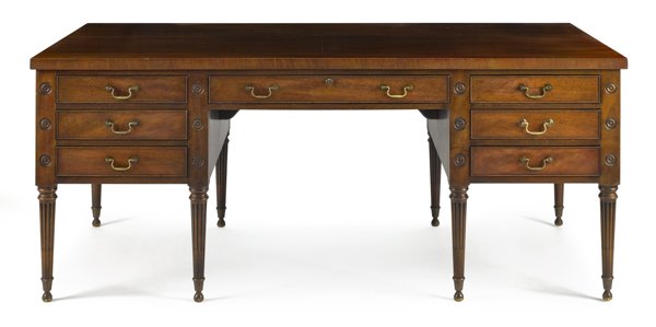 Kittinger mahogany knee hole desk, 30 1/2'' h., 72: Kittinger mahogany knee hole desk, 30 1/2'' h., 72'' w., 36'' d.