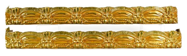 Pair of gilt tin valences, mid 19th c., 45 1/2'' l: Pair of gilt tin valences, mid 19th c., 45 1/2'' l.