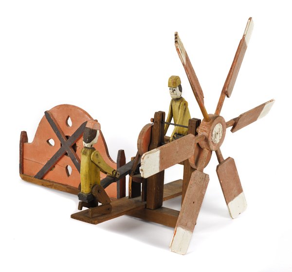Painted whirligig of two men on a see-saw, 20th c: Painted whirligig of two men on a see-saw, 20th c., 20'' l.