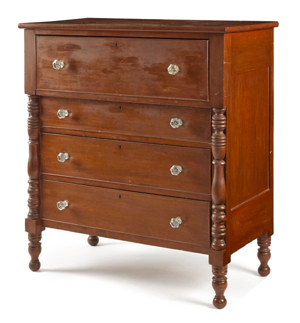 Pennsylvania Sheraton stained cherry chest of dra: Pennsylvania Sheraton stained cherry chest of drawers, ca. 1830, 48'' h., 41 1/2'' w.