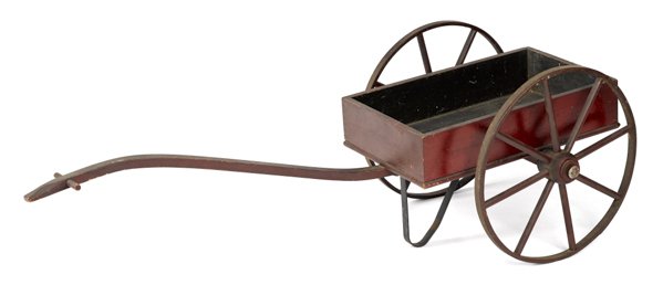 Child's painted pull cart, late 19th c., 45'' l.: Child's painted pull cart, late 19th c., 45'' l.