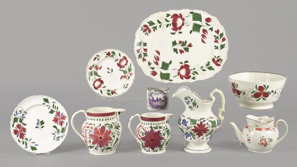 Nine pieces of early English porcelain, to includ: Nine pieces of early English porcelain, to include Adam's rose, a luster mug, pearlware, etc.