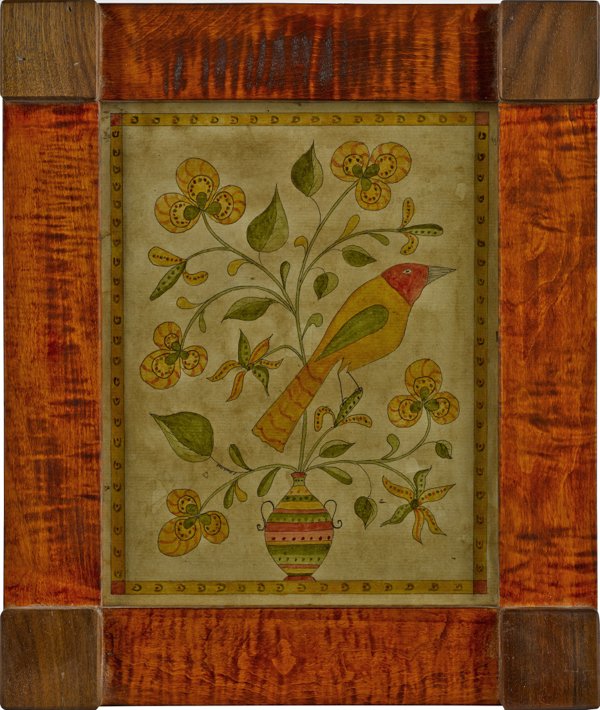 Two P. Godillot watercolor fraktur, frames -11 1/: Two P. Godillot watercolor fraktur, frames -11 1/4'' x 13 1/4'' and 13 1/4'' x 11 1/4''.