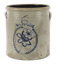 Six-gallon stoneware crock, 19th c., with a cobal