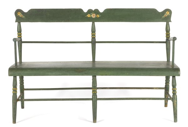 Painted pine doll settee, ca. 1900, 19 3/4'' h., 3: Painted pine doll settee, ca. 1900, 19 3/4'' h., 30 3/4'' w.