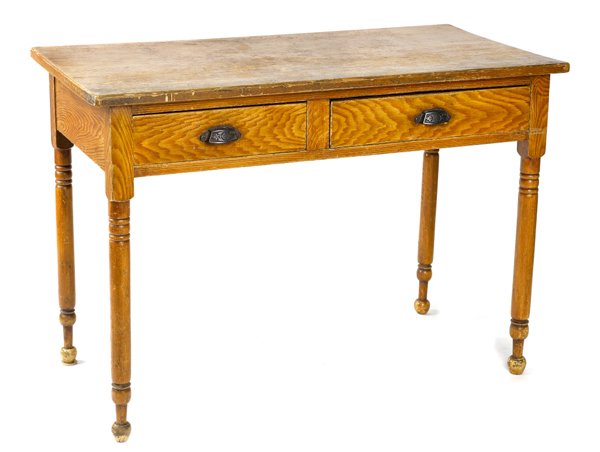 Pennsylvania painted pine work table, 19th c., re: Pennsylvania painted pine work table, 19th c., retaining its original grained surface, 30'' h., 43'' w.