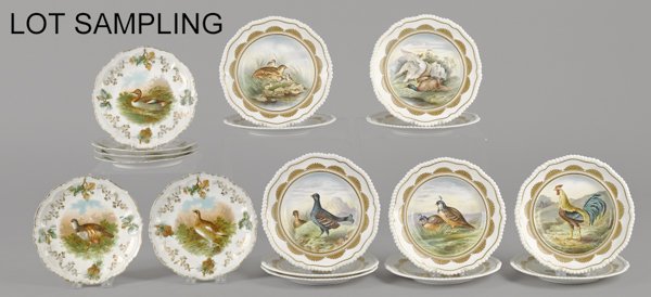 Set of eleven Spode bird decorated plates, 9'' dia: Set of eleven Spode bird decorated plates, 9'' dia., together with an unmarked set of six plates, 8'' dia.