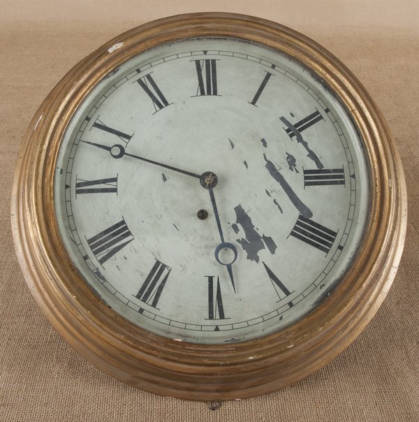 Giltwood gallery clock, mid 19th c., the dial sig: Giltwood gallery clock, mid 19th c., the dial signed J. J. Beals & Co. Hay Market Boston, 20'' dia.