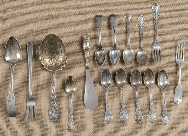 Group of coin and sterling silver flatware, 17 oz: Group of coin and sterling silver flatware, 17 ozt.