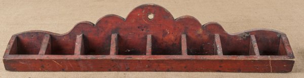 Painted wallbox, 20th c., 6 1/2'' h., 31'' w.: Painted wallbox, 20th c., 6 1/2'' h., 31'' w.