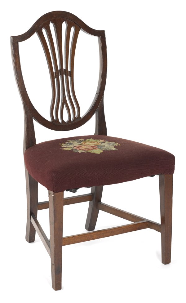 Hepplewhite mahogany shieldback dining chair, ca.: Hepplewhite mahogany shieldback dining chair, ca. 1795.