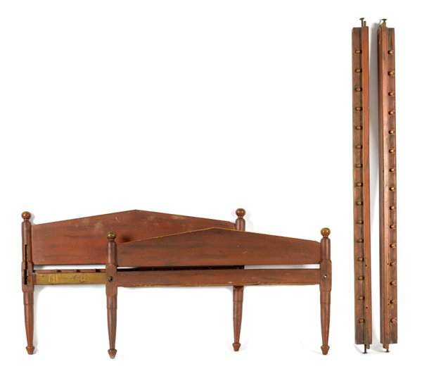 Painted Sheraton rope bed, 19th c., 31 1/2'' h., 7: Painted Sheraton rope bed, 19th c., 31 1/2'' h., 73'' w., 49'' d.