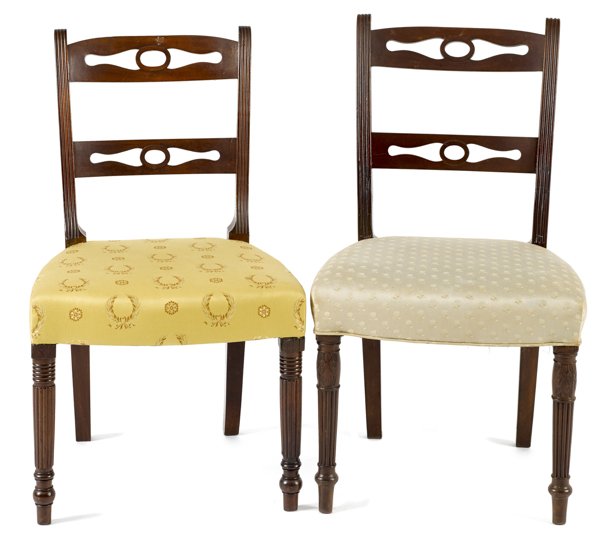 Two Philadelphia Sheraton mahogany dining chairs,: Two Philadelphia Sheraton mahogany dining chairs, ca. 1820, attributed to Thomas Whitecar.
