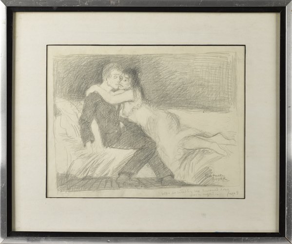 Raphael Soyer (American 1899-1987), pencil study: Raphael Soyer (American 1899-1987), pencil study of a couple embracing, signed lower right, 11'' x 15''.