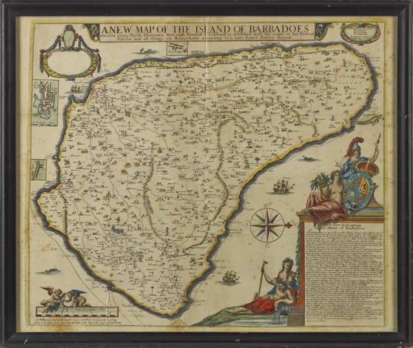 Lithograph map of the island of Barbados, by Phil: Lithograph map of the island of Barbados, by Philip Lea, 18th c., 19 1/2'' x 23 1/2''.
