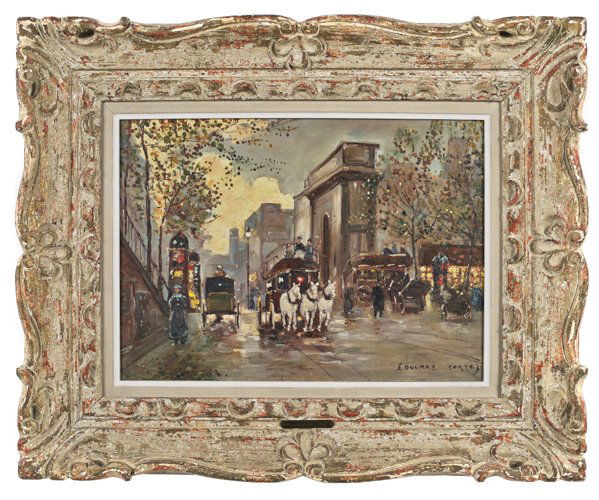 Oil on canvas street scene, bearing the signature: Oil on canvas street scene, bearing the signature Edouard Cortes, 13'' x 18''.