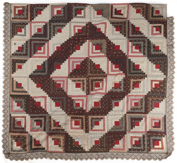 Wake County, North Carolina log cabin quilt, 19th: Wake County, North Carolina log cabin quilt, 19th c., with a lace border, 84'' x 84''.