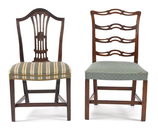 American Chippendale mahogany ribbonback dining c: American Chippendale mahogany ribbonback dining chair, 19th c., together with a Hepplewhite shieldback dining chair.