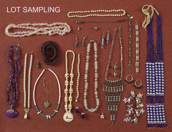 Group of beaded necklaces, bracelets, etc.: Group of beaded necklaces, bracelets, etc.