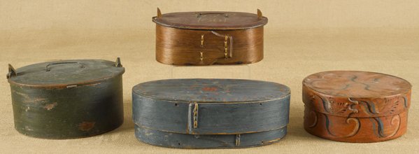 Four Scandinavian painted bentwood boxes, 19th c: Four Scandinavian painted bentwood boxes, 19th c., tallest - 6 1/2''.