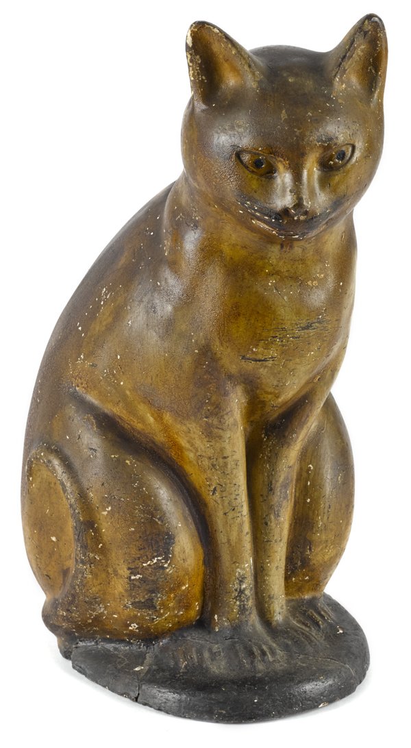 Large Pennsylvania chalkware cat figure, 19th c.: Large Pennsylvania chalkware cat figure, 19th c., 14 1/2'' h.