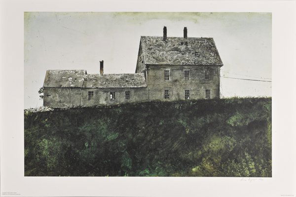 Andrew Wyeth (American 1917-2009), color lithog: Andrew Wyeth (American 1917-2009), color lithograph, titled Olsons', published by the William A. Farnsworth Library and Art museum, signed in pencil lower right and numbered 140/300, 21'' x 31 1/4''.