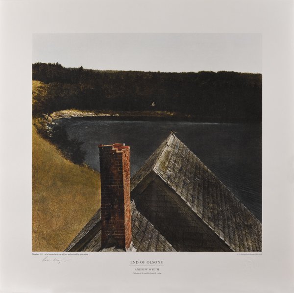 Andrew Wyeth (American 1917-2009), color lithog: Andrew Wyeth (American 1917-2009), color lithograph, titled End of Olsons, published by The Metropolitan Museum of Art, signed in pencil lower left and numbered 288/300, 18 1/4'' x 19 1/4''.