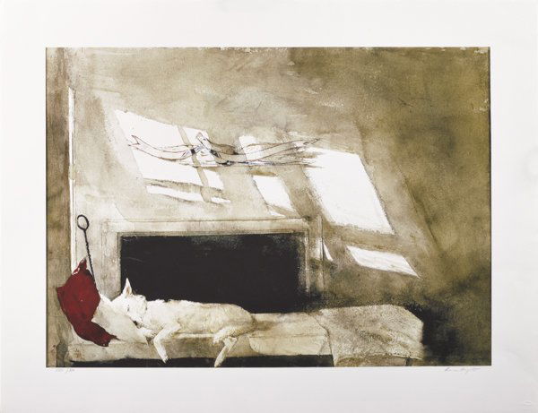 Andrew Wyeth (American 1917-2009), collotype of: Andrew Wyeth (American 1917-2009), collotype of a sleeping dog, signed in pencil lower right, numbered 290/300, 20 3/4'' x 29''.
