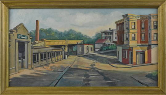 Nina Martino (American 1942-), oil on board, ti: Nina Martino (American 1942-), oil on board, titled The Station W Express, signed lower right, 14'' x 26''.