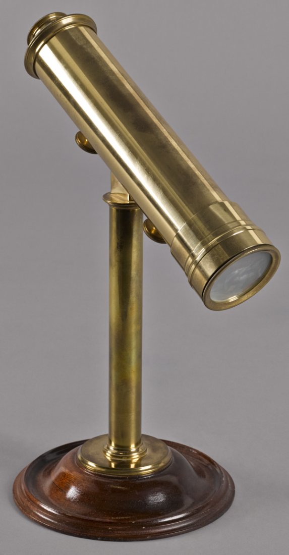 Brass table top kaleidoscope, late 19th c., ins: Brass table top kaleidoscope, late 19th c., inscribed Van Cort, 14'' h.