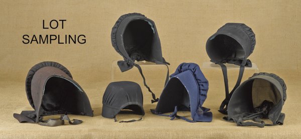 Amish bonnets, early/mid 20th c., to include an: Amish bonnets, early/mid 20th c., to include an Illinois example, inscribed Mary Alice Yoder, a New Wilmington, Pennsylvania example, a Somerset County, Pennsylvania example, an Ohio summer bonnet, an
