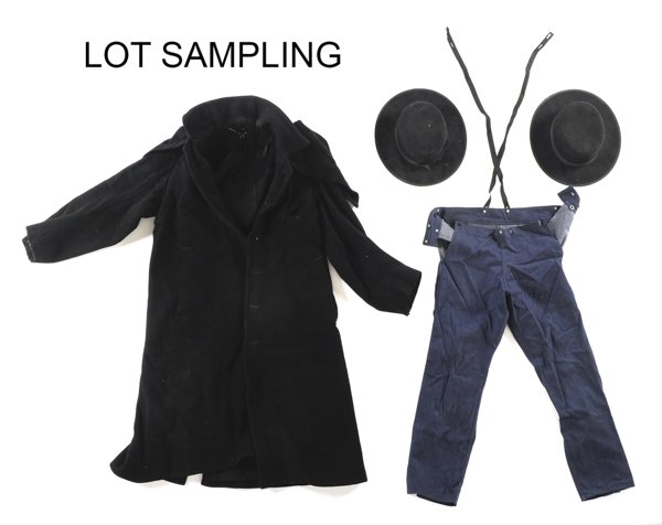Large group of Amish men's clothing, to include: Large group of Amish men's clothing, to include suits, coats, work pants, hats, vests, etc.