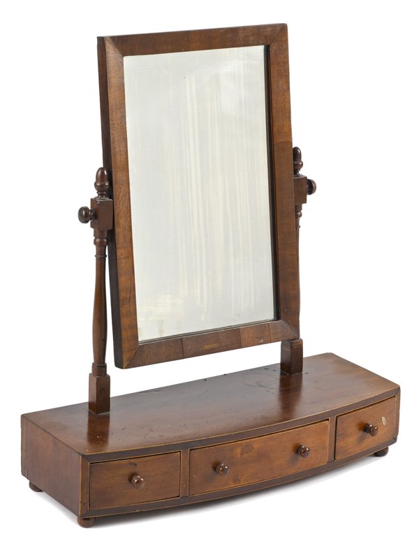 Sheraton style mahogany shaving mirror, 20th c.,: Sheraton style mahogany shaving mirror, 20th c., 26'' h., 22 1/4'' w.