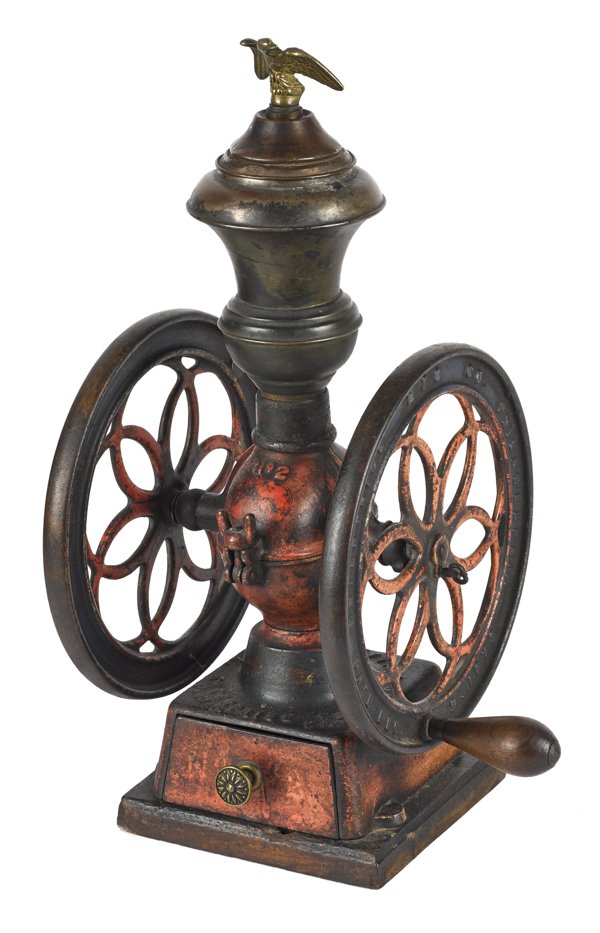 Enterprise painted iron coffee mill, 17 3/4'' h.: Enterprise painted iron coffee mill, 17 3/4'' h.