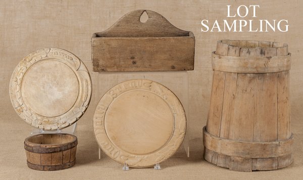 Woodenware, to include a mangle, breadboards, a f: Woodenware, to include a mangle, breadboards, a firkin, etc.