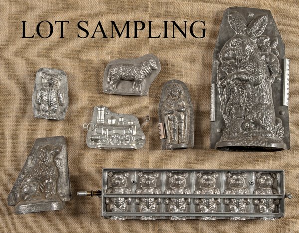 Collection of chocolate molds, to include a large: Collection of chocolate molds, to include a large rabbit, 15 1/2'' h., a Native American, Santa Claus, reindeer, etc.
