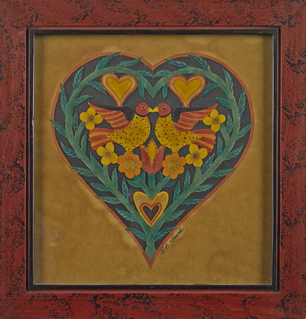 G.B. French watercolor and cutout fraktur, signed: G.B. French watercolor and cutout fraktur, signed lower right, 9 1/2'' x 9 1/4''.