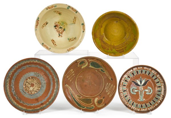 Five redware mixing bowls, probably Continental,: Five redware mixing bowls, probably Continental, largest - 14 1/2'' dia.