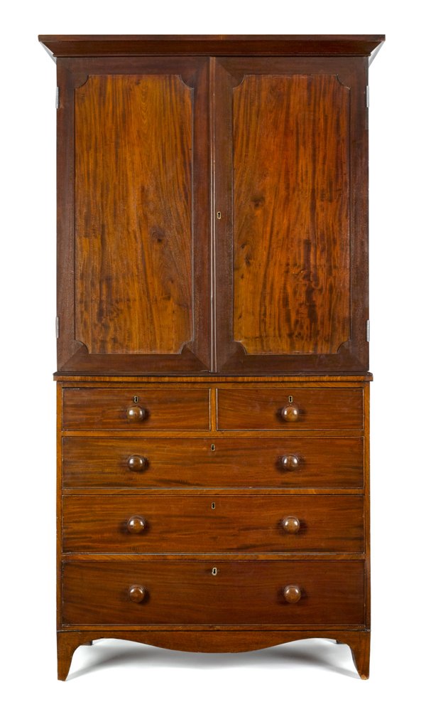 George III mahogany linen press, ca. 1800, 86'' h.: George III mahogany linen press, ca. 1800, 86'' h., 42'' w.