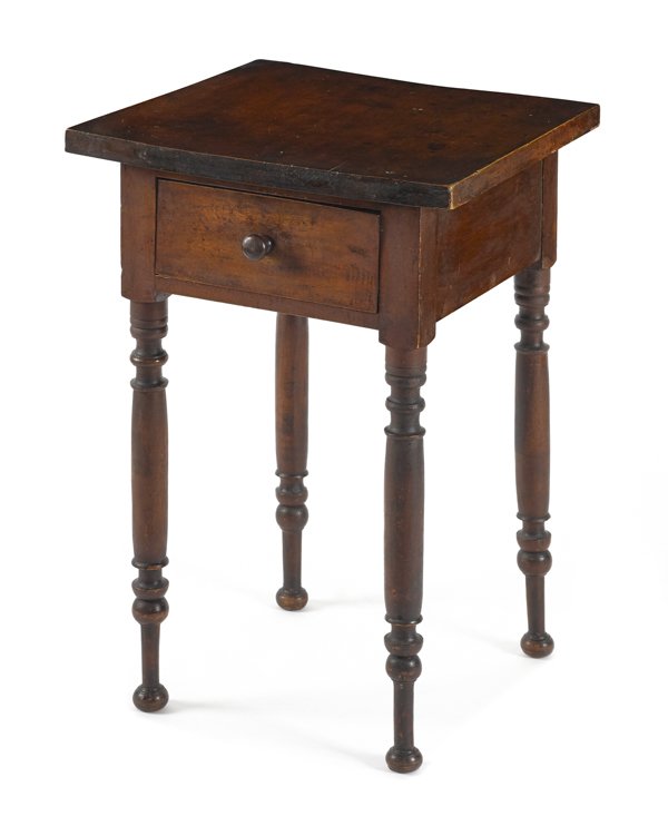 Sheraton walnut one-drawer stand, ca. 1830, 28 1/: Sheraton walnut one-drawer stand, ca. 1830, 28 1/4'' h., 18 1/2'' w.