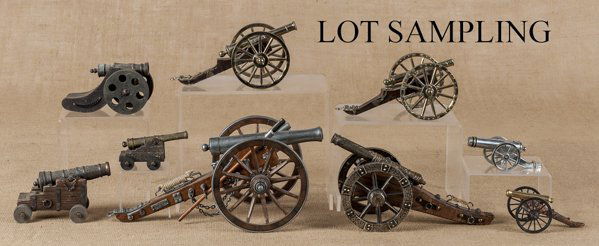 Fourteen toy and miniature cannons.: Fourteen toy and miniature cannons.