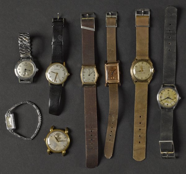 Eight men's and lady's wristwatches, to include B: Eight men's and lady's wristwatches, to include Bulova, Longines, Girard Perregaux, Omega, Gruen, Olympic, etc., various types of bands and cases, to include 14K, 18K, gold-tone, etc.
