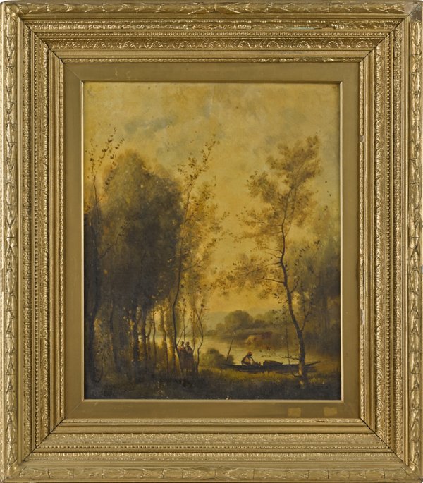 Oil on canvas landscape, 19th c., bearing the sig: Oil on canvas landscape, 19th c., bearing the signature Corot, 22 1/4'' x 18 1/2''.