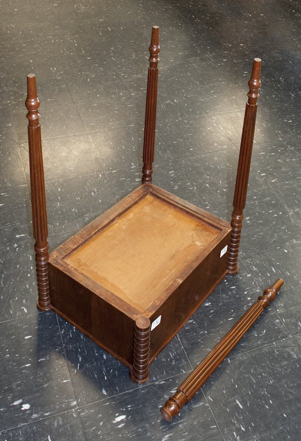 New England Sheraton mahogany work stand, ca. 181: New England Sheraton mahogany work stand, ca. 1815, branded AS, 29 1/2'' h., 20'' w.