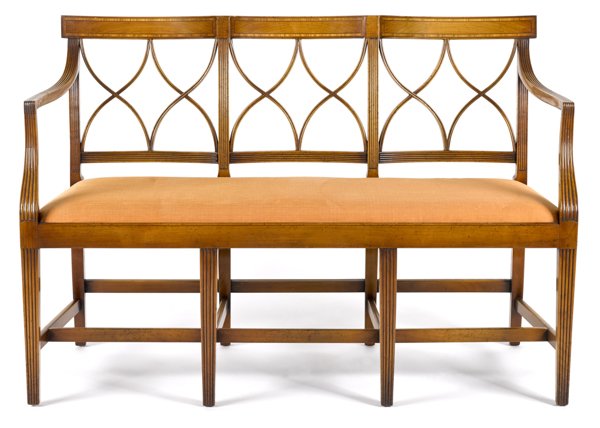 Sheraton style mahogany settee, 34 1/2'' h., 51 1/: Sheraton style mahogany settee, 34 1/2'' h., 51 1/2'' w.