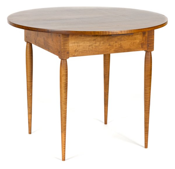 Contemporary tiger maple center table by David Sm: Contemporary tiger maple center table by David Smith, 29'' h., 36'' w.